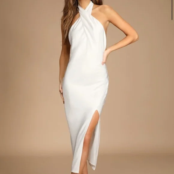 strapless open back dress Semi-Formal Midi Party Dress with Short Sleeves White / 14